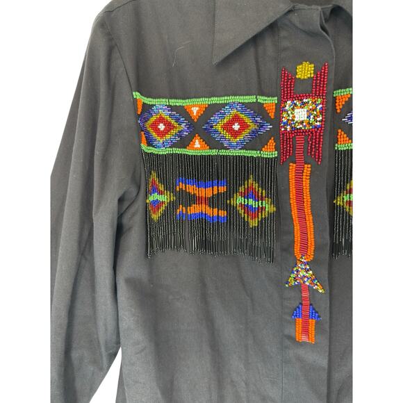 Lew Magram Blouse VTG Women's Western Rodeo Beaded Heritage Native Button Up 8 - Picture 6 of 16